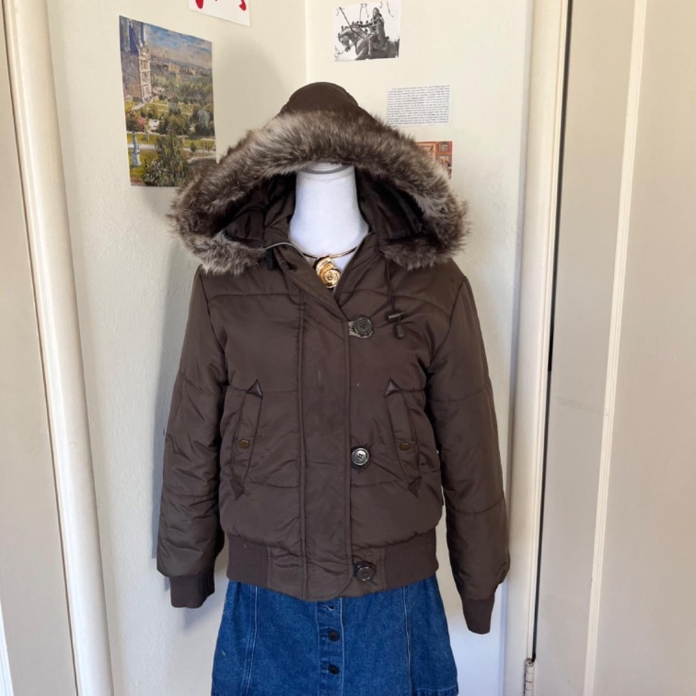 Fur puffer jacket hoodie